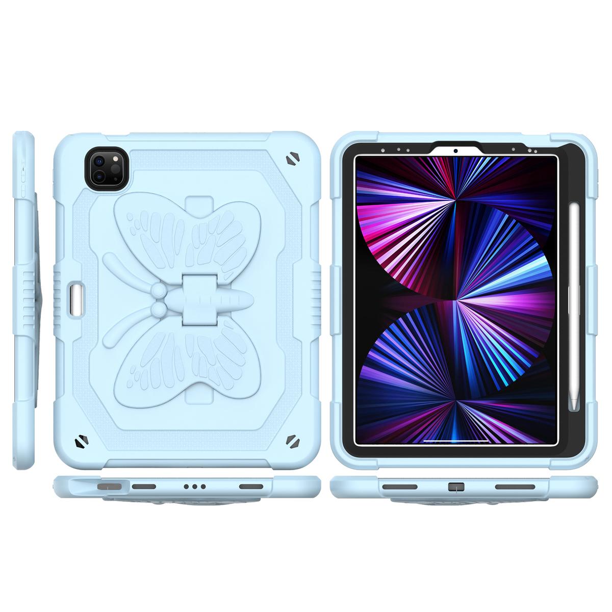 Apple iPad 10th Gen 2022 Butterfly Kickstand 3in1 Tough Hybrid Case Cover with Shoulder Strap - Light Blue