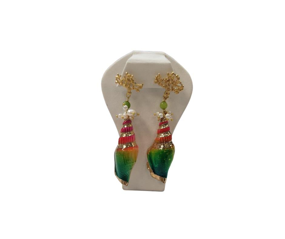 Handmade Shell Conch Gold and tukoiuse Nickel-free drop earings