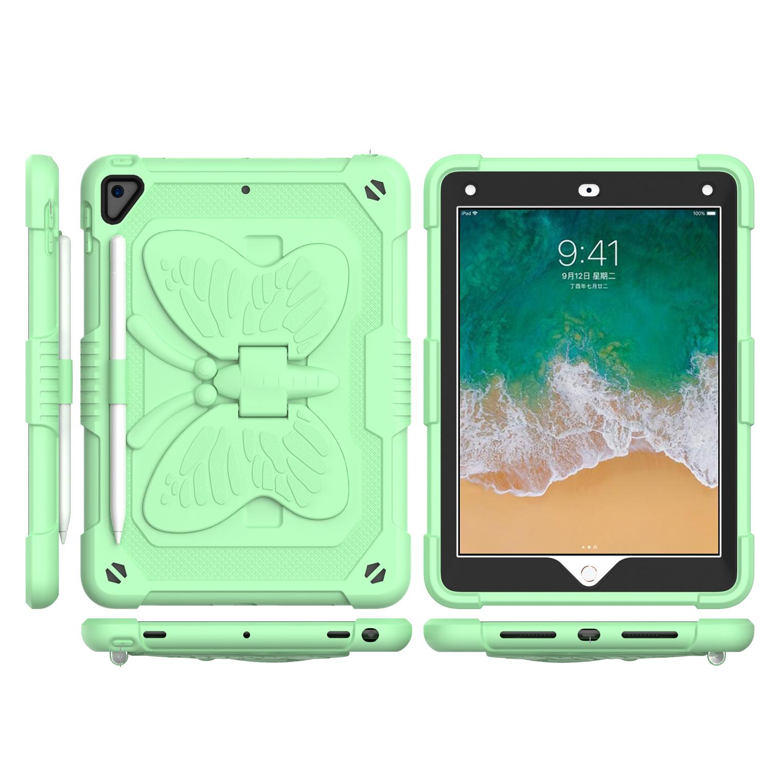 Apple iPad 8/7 10.2 inch Butterfly Kickstand 3in1 Tough Hybrid Case Cover with Shoulder Strap - Light Green