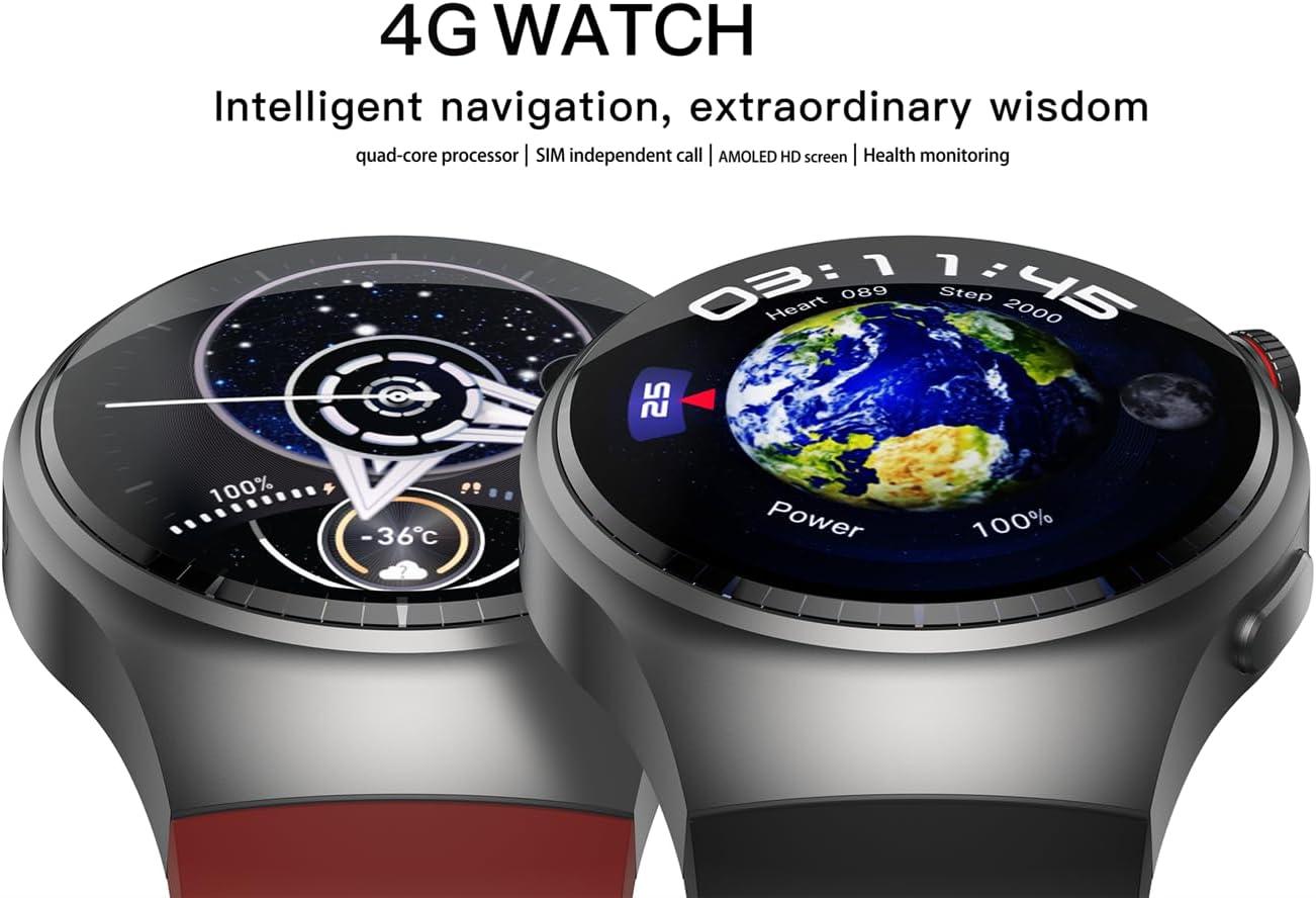 JW4 PRO+ 4G LTE Smartwatch Phone Built in GPS for Men Women, 2GB RAM 16GB ROM, Android 8.1, 1.43'' AMOLED Round Screen Fitness Sport Watch, WiFi/Call/Message/SIM/APP Store