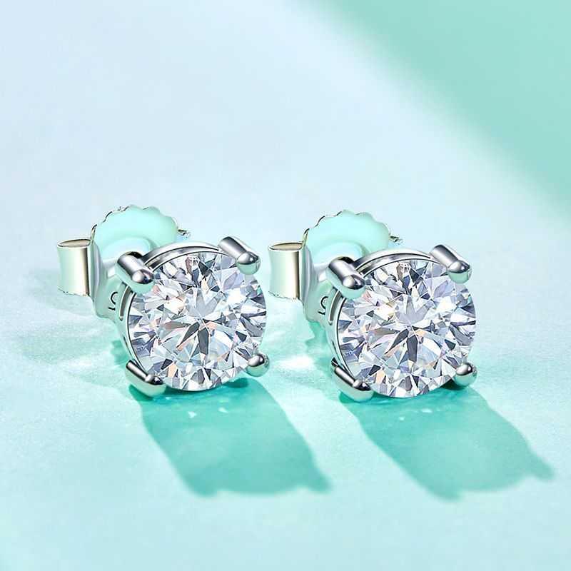 925 Sterling Silver Round Moissanite Diamond Classic Simple Four Claw Earrings For Ladies Christmas Gift, photo 5 of 6