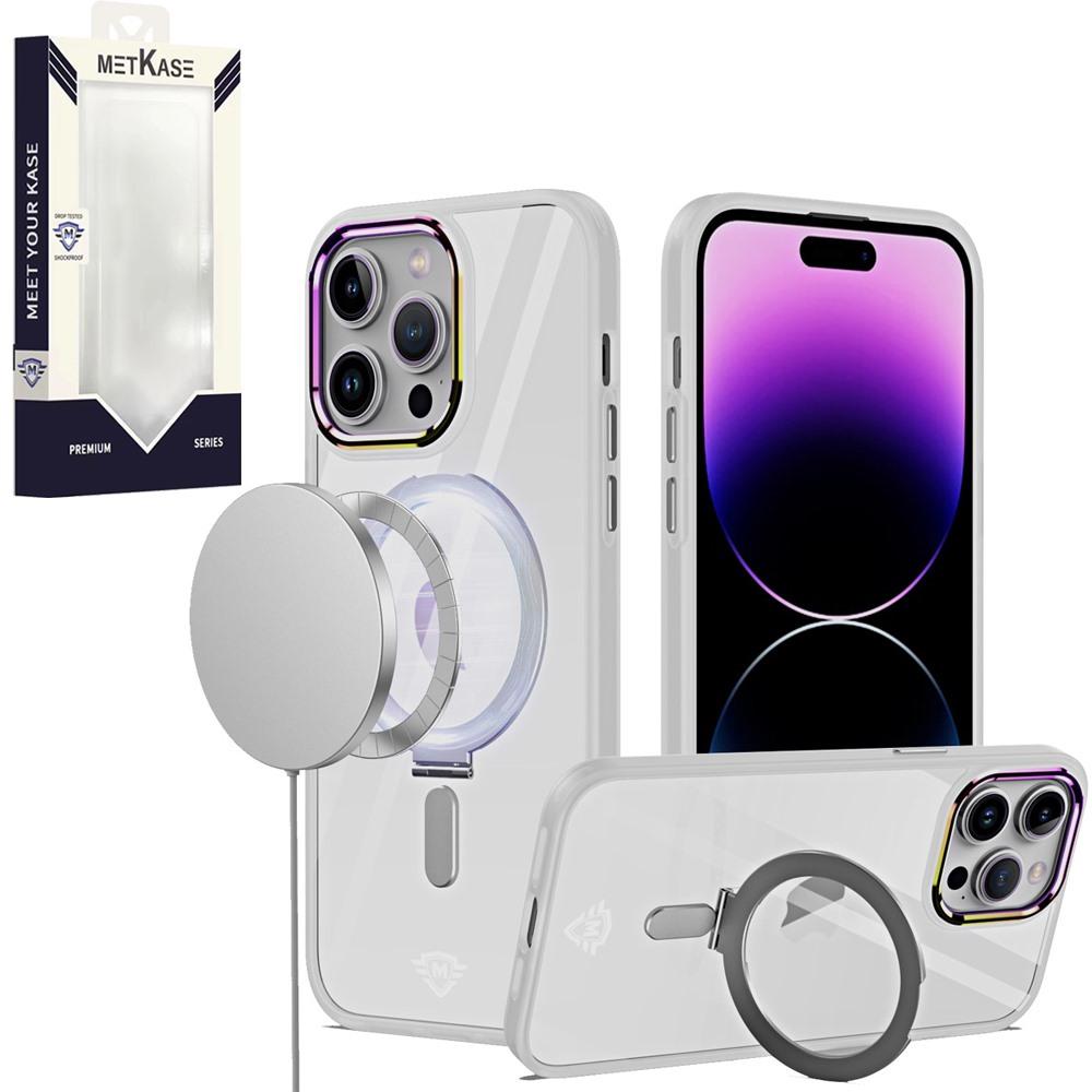 iPhone 15 METKASE Dazzle Magnetic Ring Stand Alloy Chrome Transparent Hybrid in Slide-Out Package - Clear