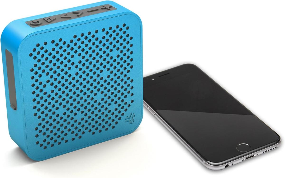 JLab Crasher Mini Wireless Bluetooth Speaker | Bluetooth 2.1 | 18 Hour Battery Life | Water Resistant & Dust Resistant | USB + AUX Backup Available | Blue