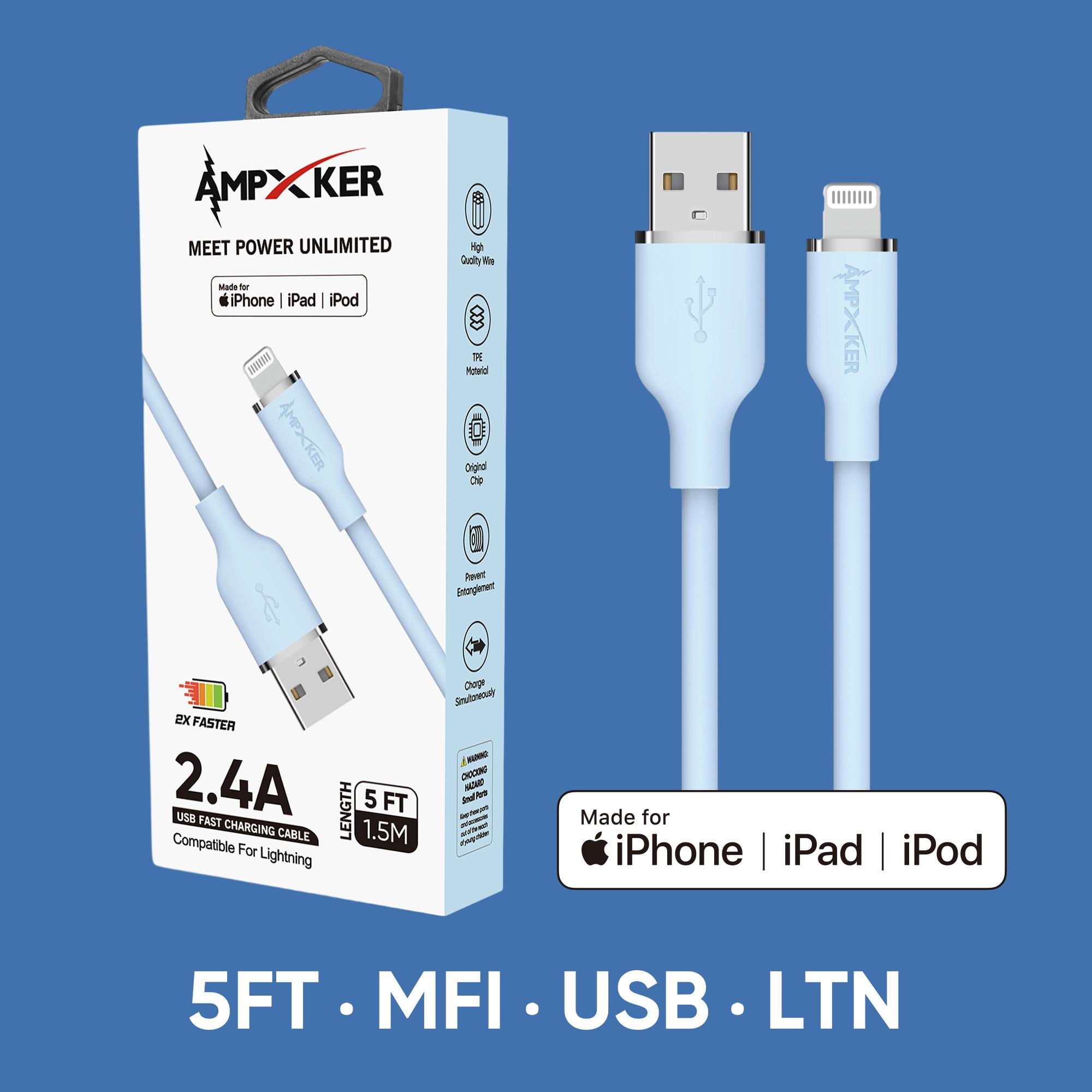 MFI Apple Certified - 2.4A Fast Charging Silicone Cable-BLUE