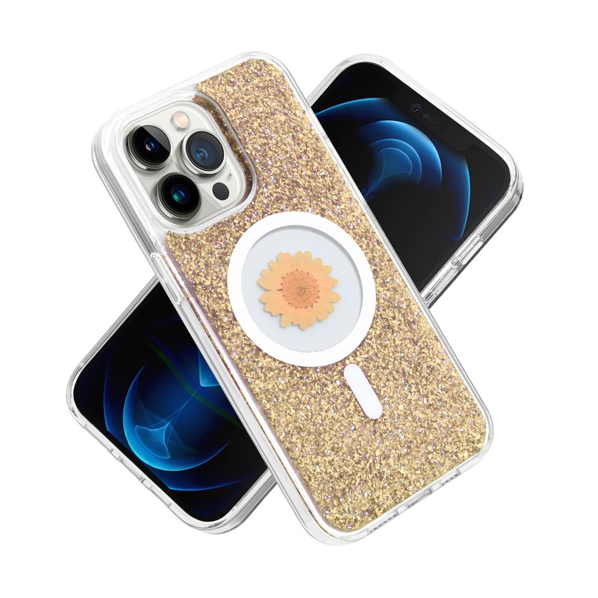 iPhone 15 Pro Real Flower Epoxy Glitter Hybrid Case – Magnetic Ring Circle Design, photo 2 of 12