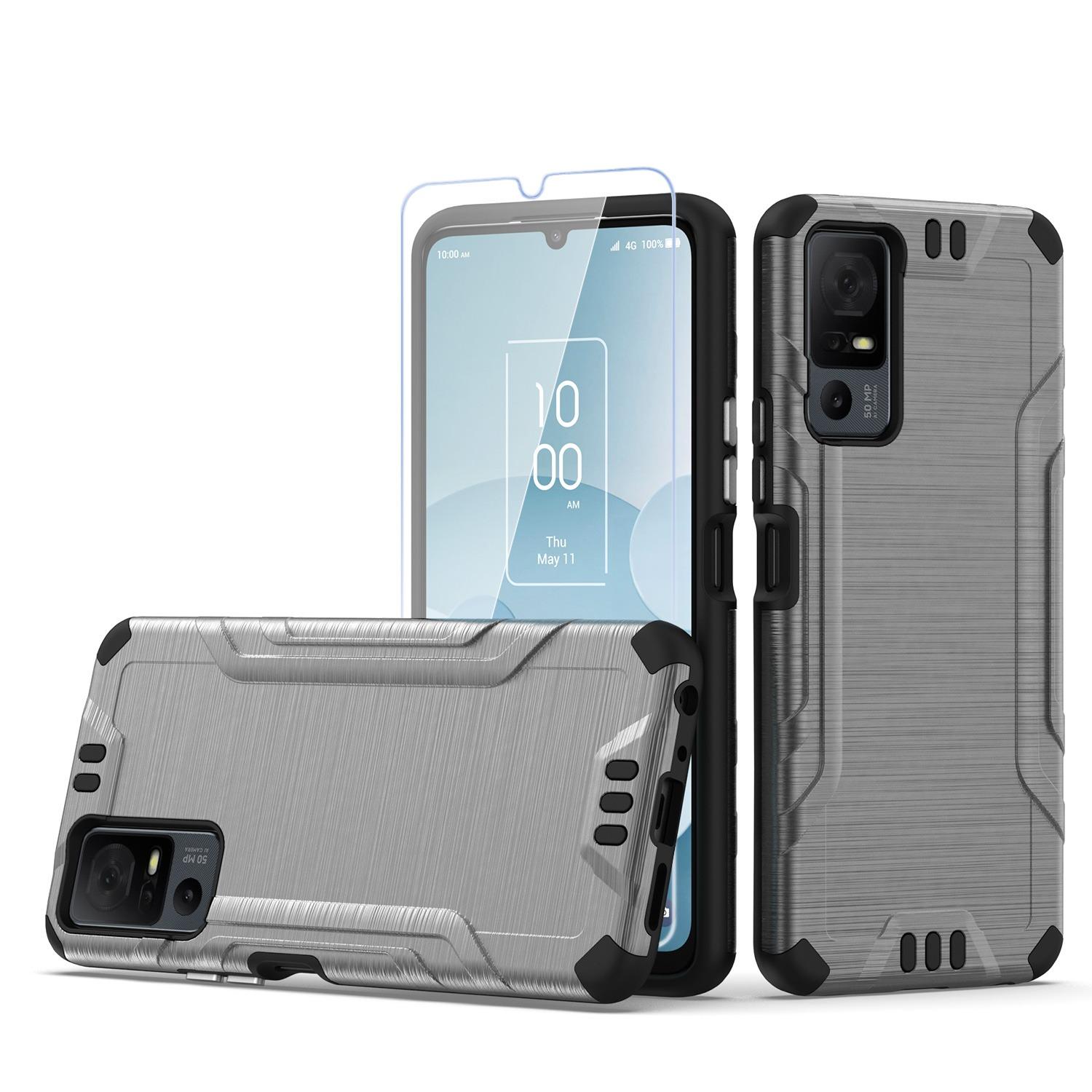 TCL 40 XL Strong Tough Metallic Hybrid Case with Tempered Glass - Grey