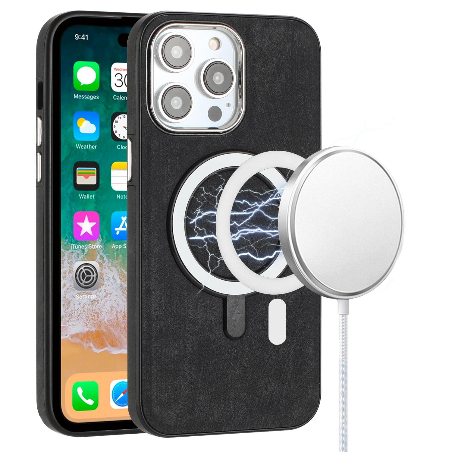 iPhone 15 Fashion PU Vegan Chrome Edged Case Cover - Black