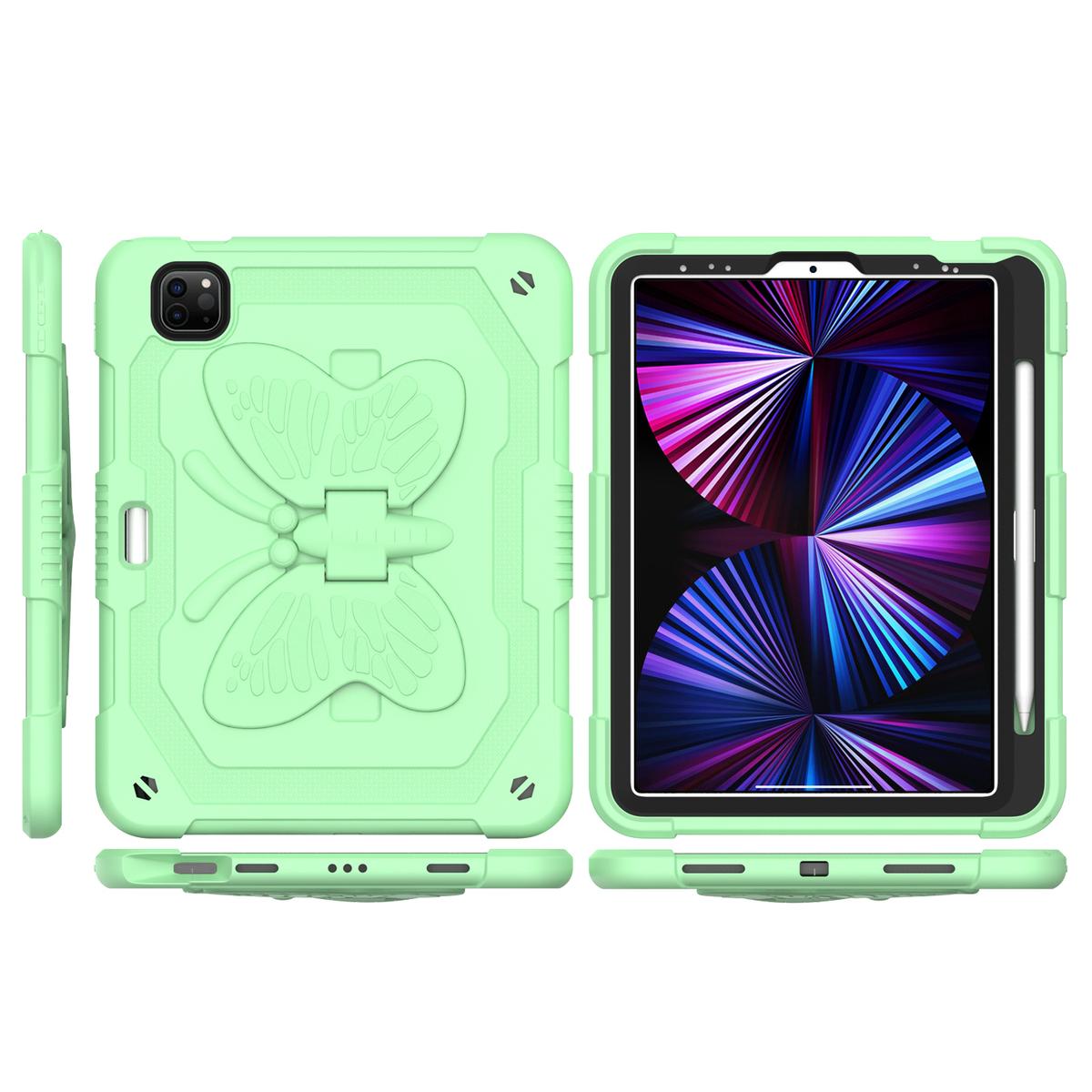 Apple iPad Air 4 / iPad Pro 11 inch Butterfly Kickstand 3in1 Tough Hybrid Case Cover with Shoulder Strap - Light Green