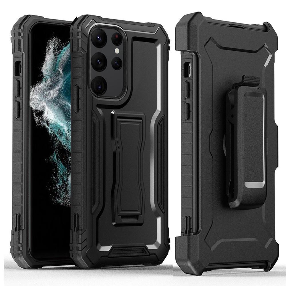 Samsung S23 Ultra Tough 3in1 Holster Combo with Vertical Kickstand Cover Case - Black