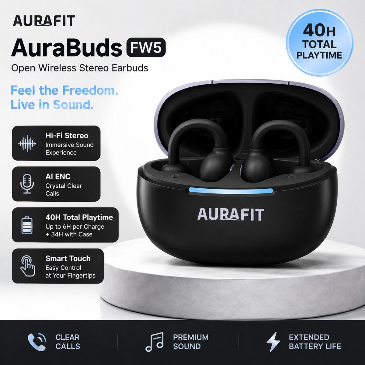 AURAFIT AuraBuds FW5 Open Wireless Stereo Earbuds, photo 2 of 2