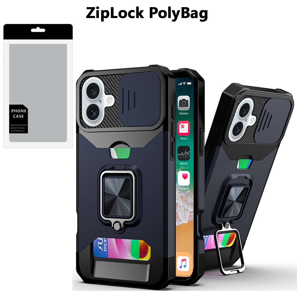 iPhone 16 Plus 6.7" Magnetic Card Holder Case with Ring Kickstand | Hybrid Shockproof Camera Protection Cover, photo 2 of 3