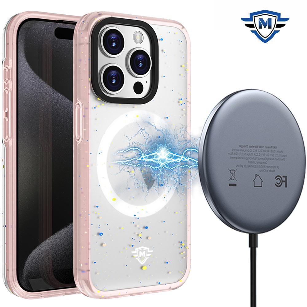 iPhone 15 METKASE Iridescent Spots [Magnetic Circle] Hybrid - Pink+iridescent Spots