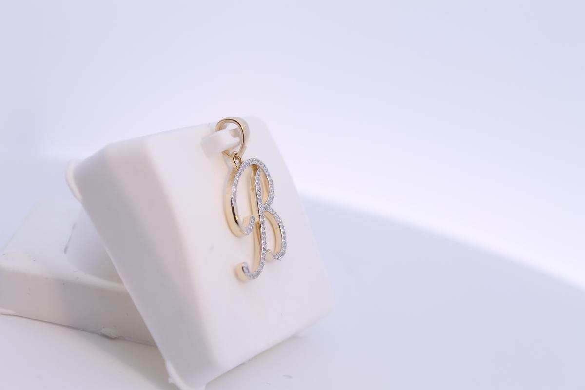 10K Gold With Natural Diamonds Initial B Pendant-Minamilst, photo 3 of 3