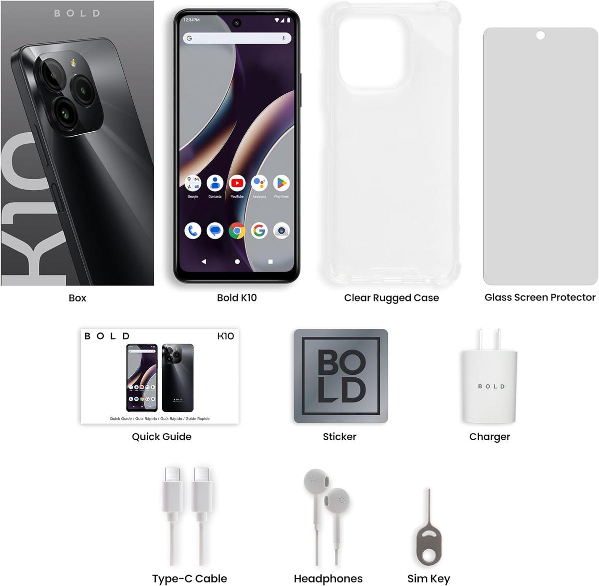 BOLD K10 Smartphone (128GB ROM / 12GB RAM - 4GB + 8GB Xtra RAM) Unlocked - Brand New - 1 Year Warranty, photo 5 of 7