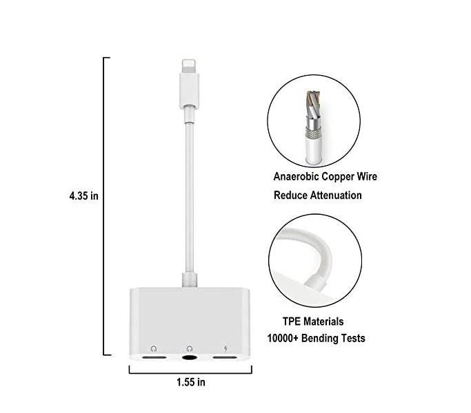 Lightning to Headphone Adapter 3.5mm Jack Headphone Adapter 3 in 1 Earphone and Charging Splitter for iPhone 12/11/SE/XS/XR/X/8/7 and iPad, photo 7 of 7