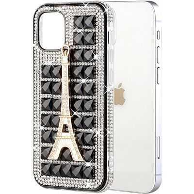 Ornament Bling Diamond Crystal Case for Ip13 Pro 6.1'', Eiffel Tower on Black