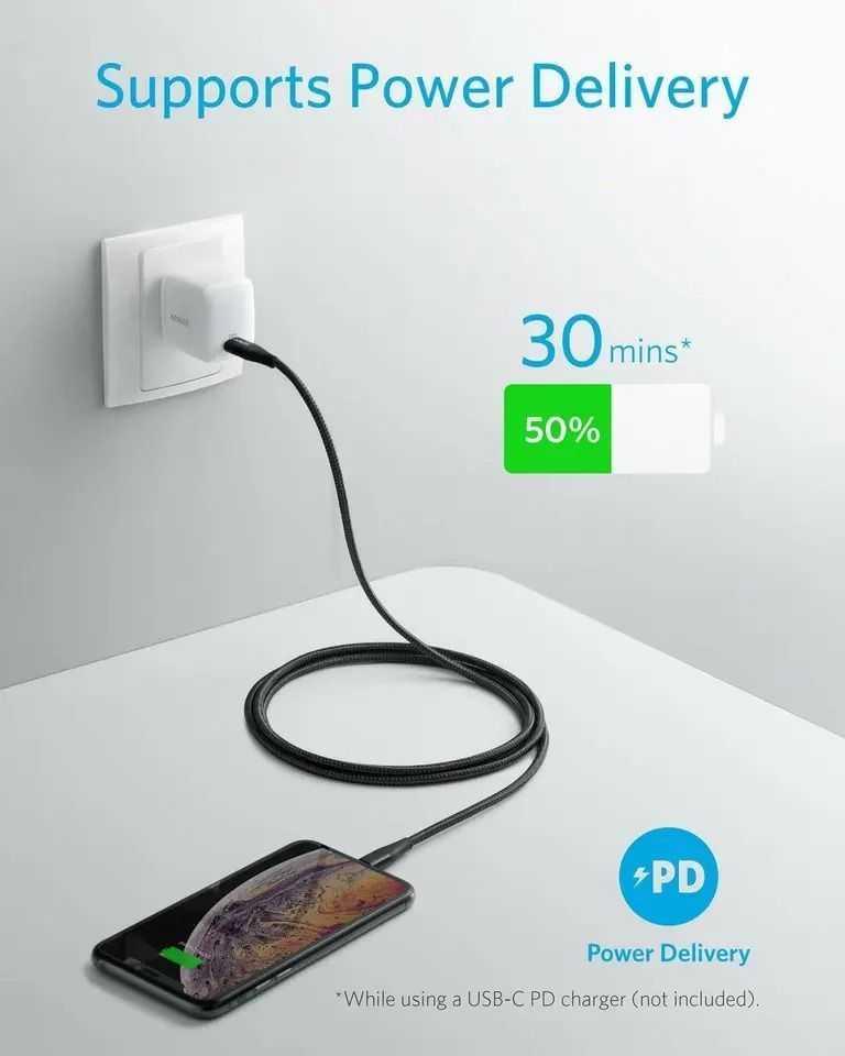 Anker USB C to Lightning Cable 6ft Mfi Certified Nylon Braided for iPhone 11-11 pro-11 pro max- 12-12 pro max- 13- 13 pro max- 13 mini- 12 mini- XR, photo 2 of 5