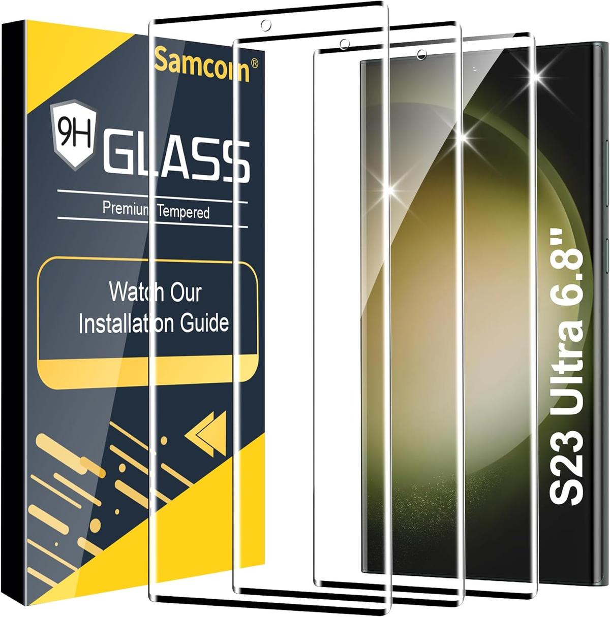 Pack of 3 Samsung Galaxy S23 Ultra Tempered Glass Screen Protectors – Case Friendly, HD Clear & Bubble-Free Application