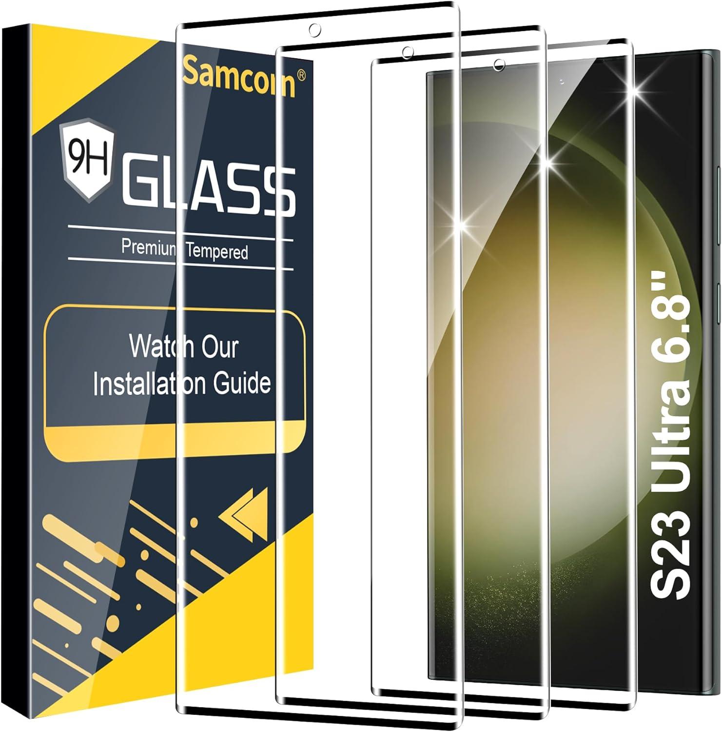 Pack of 3 Samsung Galaxy S23 Ultra Tempered Glass Screen Protectors – Case Friendly, HD Clear & Bubble-Free Application