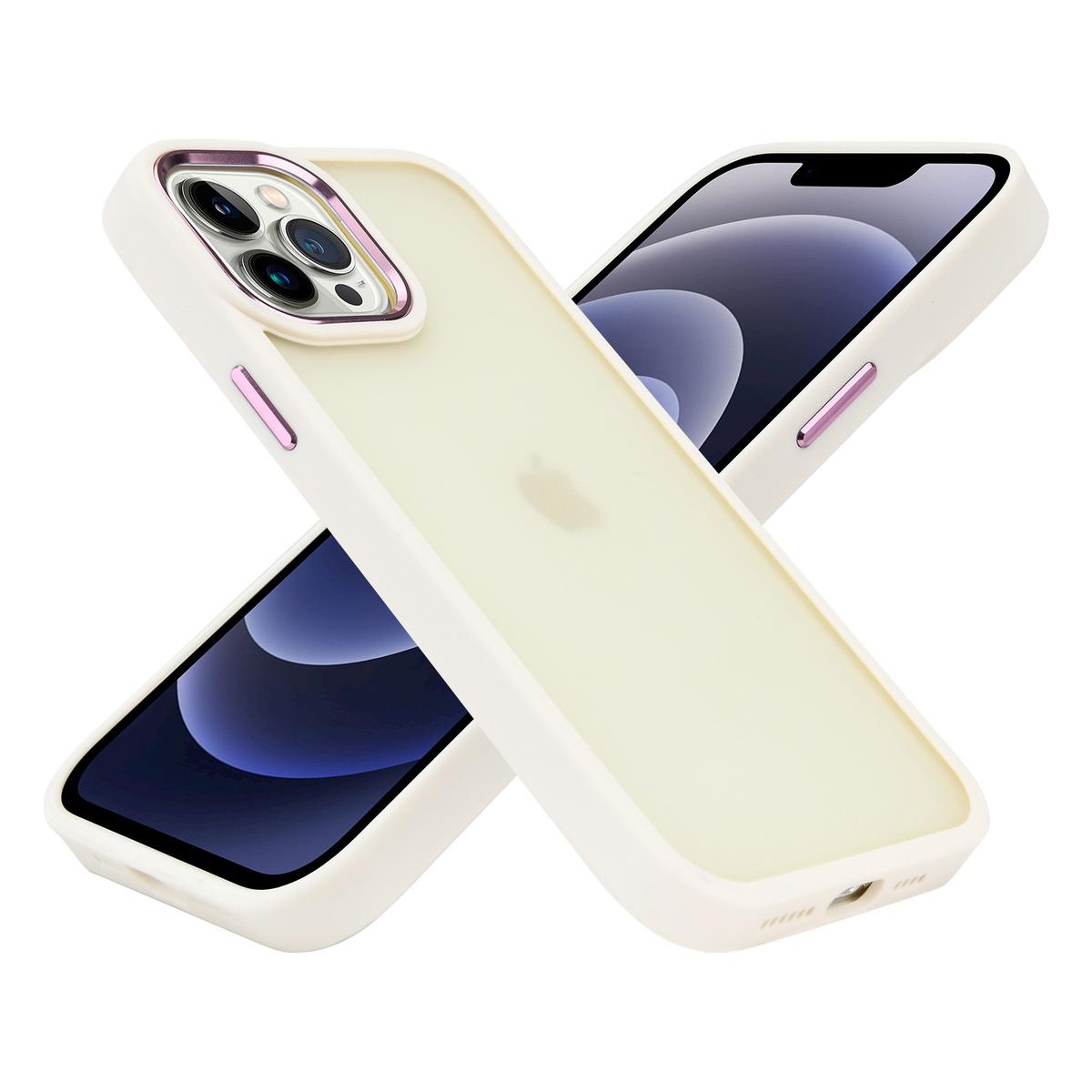 For iPhone 13/14 Polished Oil Thick Acrylic Metal Button Hybrid Case Cover - Beige, photo 2 of 2