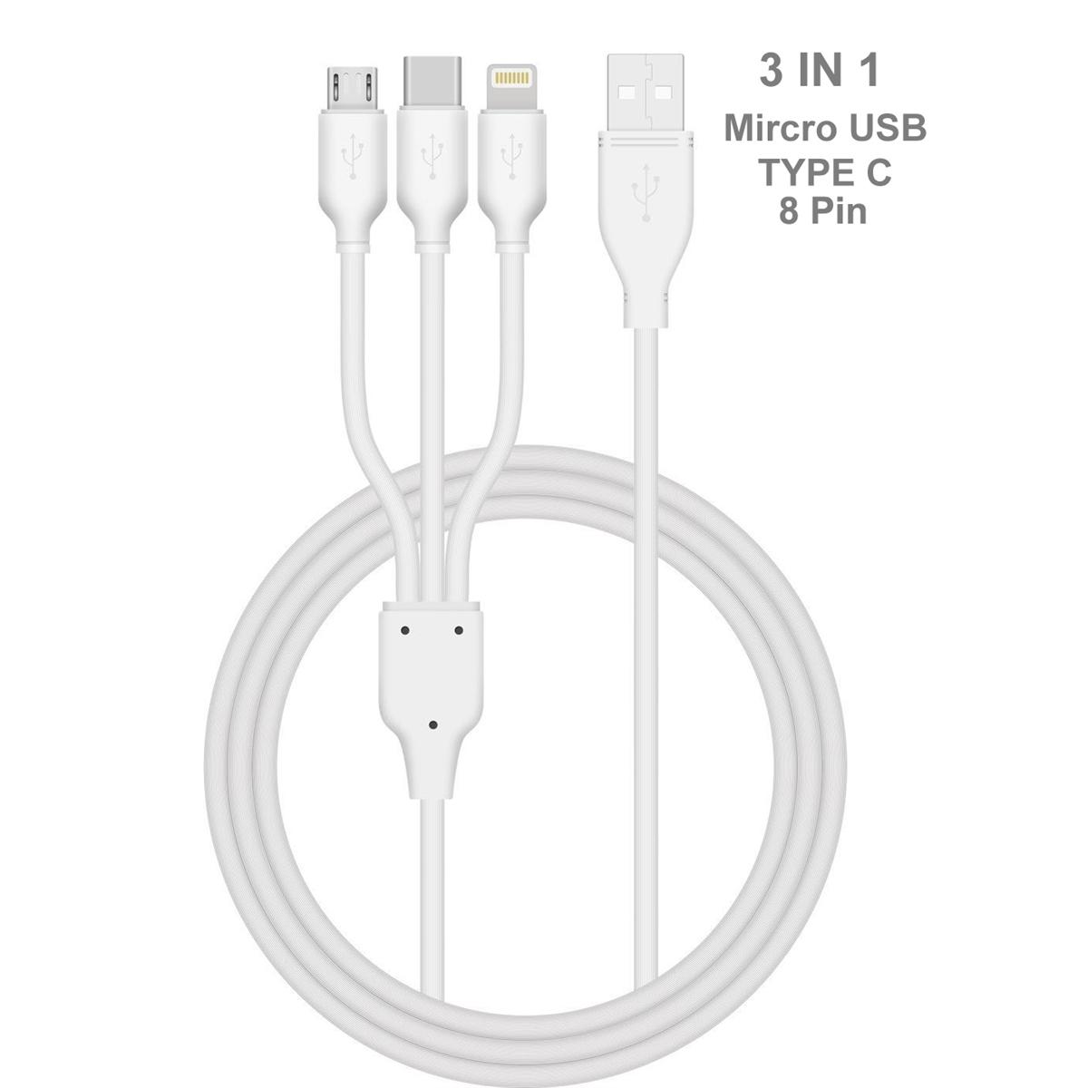 Multi 3 in 1 Fast Charger Charging Cable Cord Micro USB/8 Pin Port/Type C