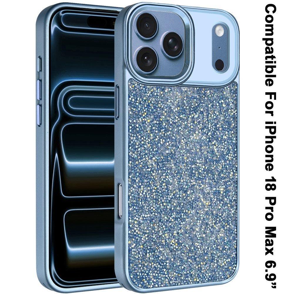 Apple iPhone 18 Pro Max Crystal Glass Diamond with Metallic Buttons and Edges Hybrid Case - Light Blue, photo 3 of 3