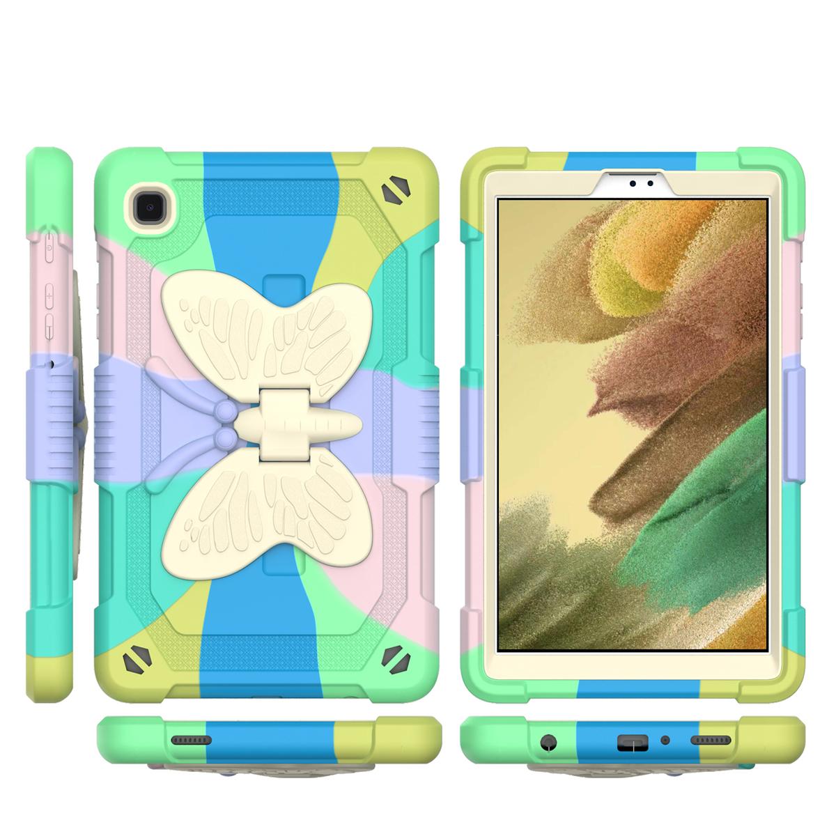 Samsung Galaxy Tab A7 Lite 8.7 inch Butterfly Kickstand 3in1 Tough Hybrid Case Cover with Shoulder Strap - Colorful Green