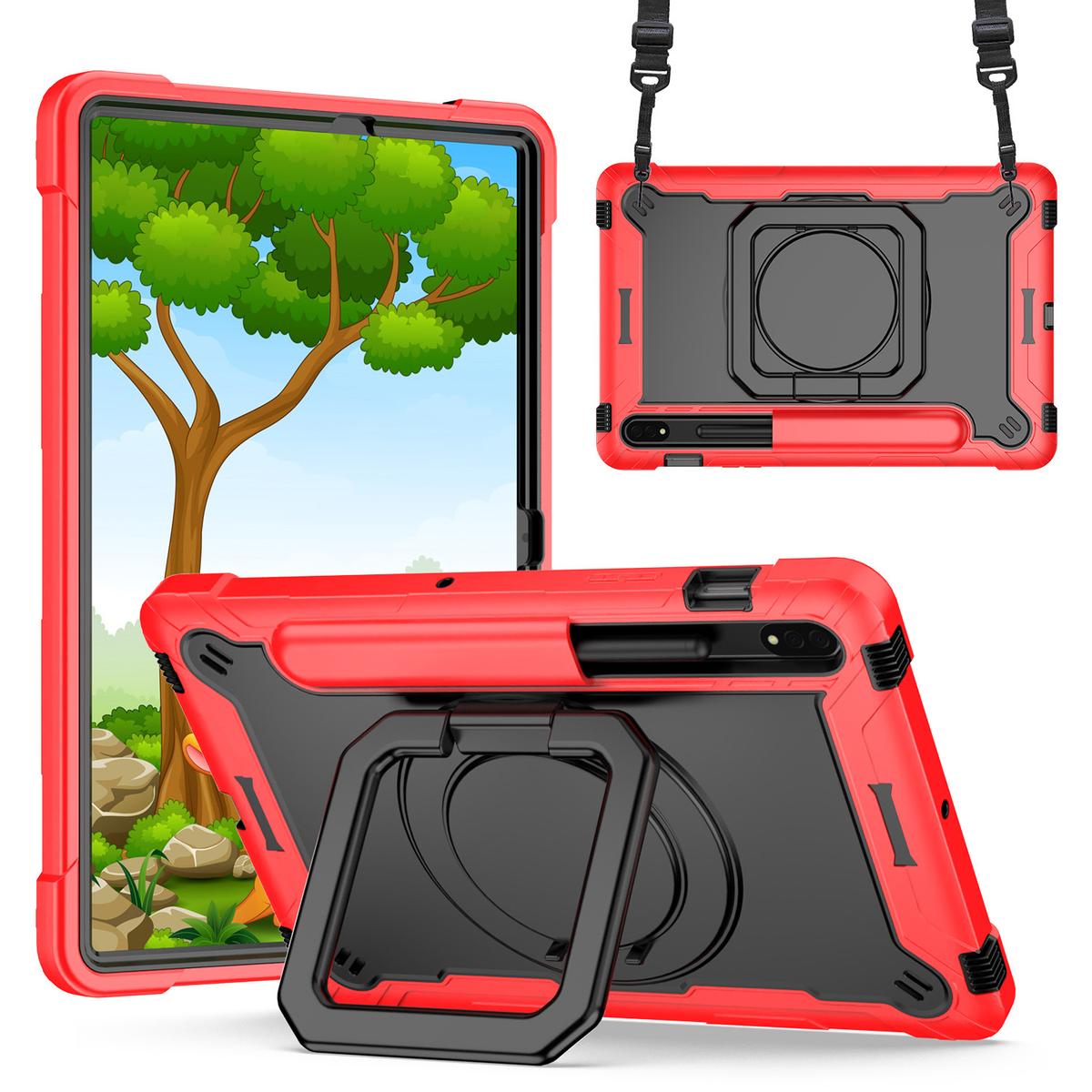 Samsung Tab S8 / Tab S7 Tablet Tough Hybrid Rotating 360 Degree Kickstand - Red+Black
