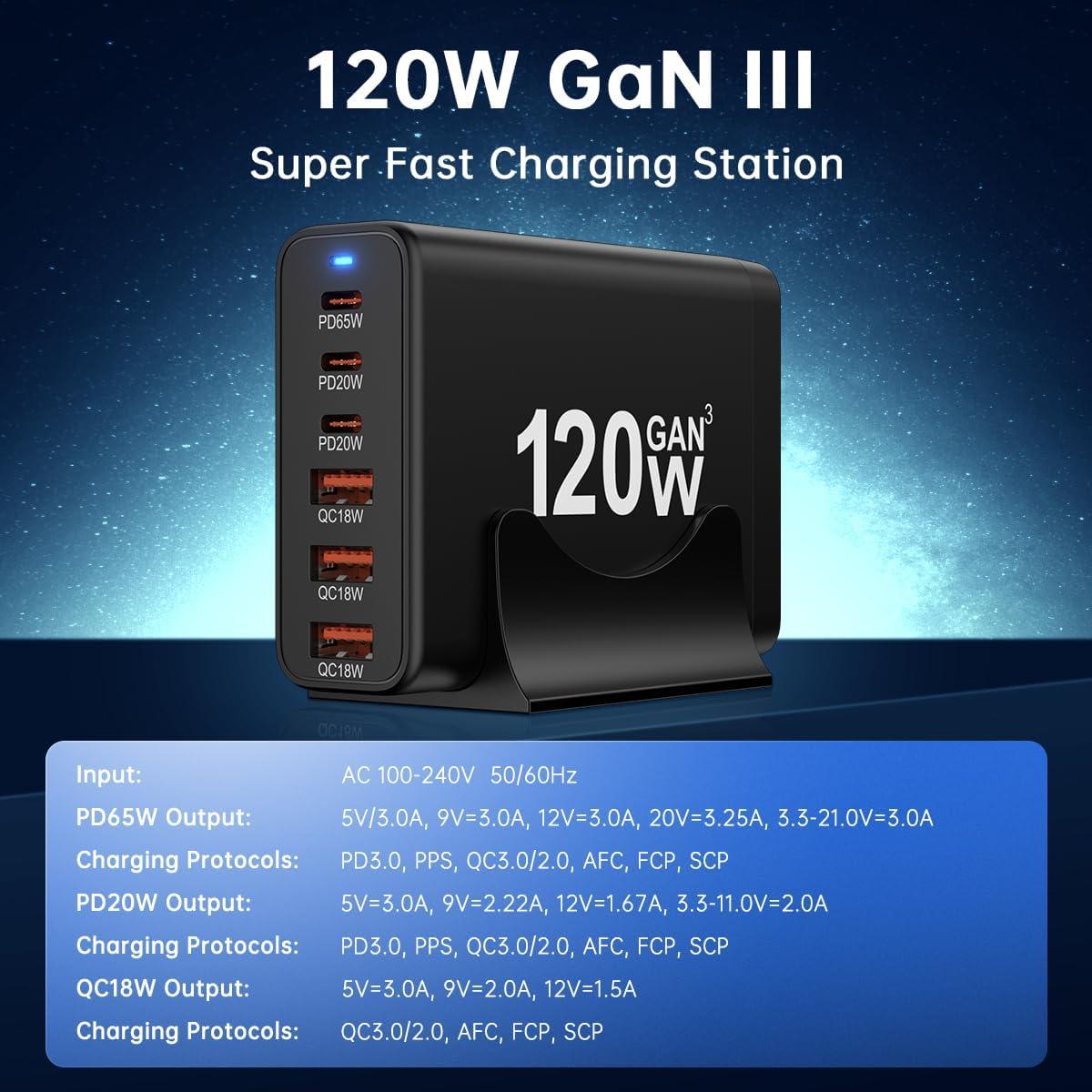 120W GaN 3 USB-C & USB-A Fast Charger with Multi-Plug Adapter, photo 2 of 6