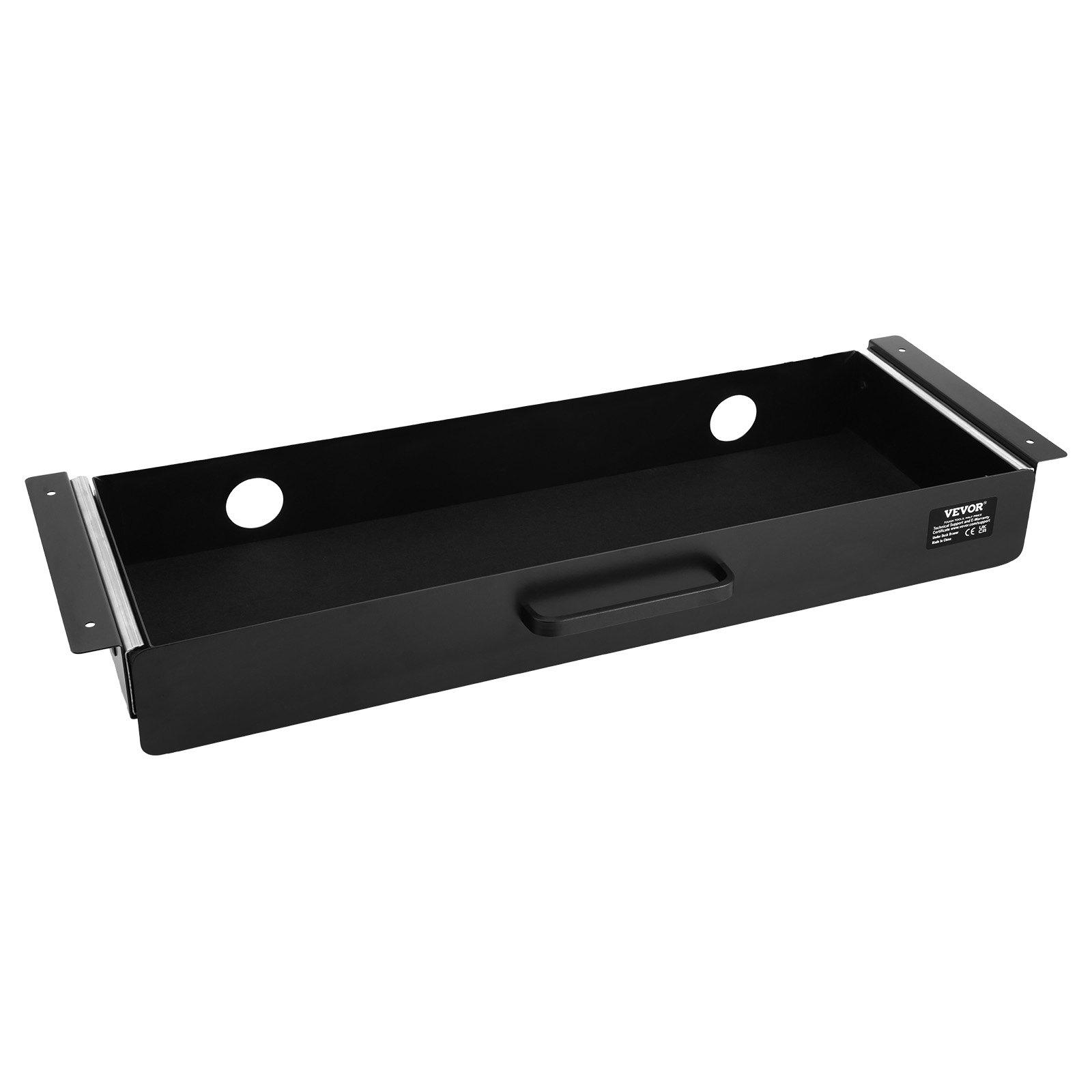 Under-Desk Pull-Out Drawer with Cable Holes, 22 in Wide, Black