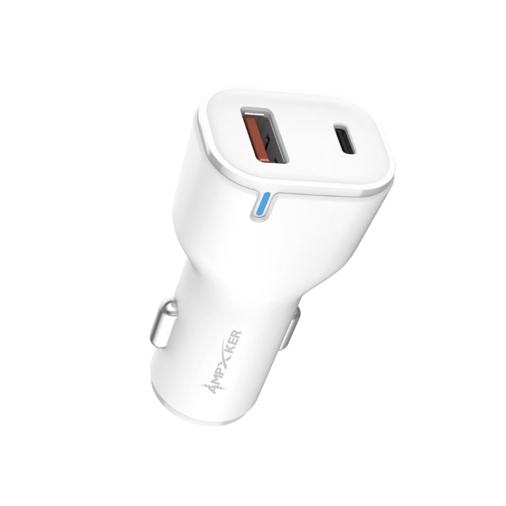 CAR - USB & Type C - Dual Port - Adapter - QC 3.0 Amp + PD 20W - WHITE, photo 2 of 3