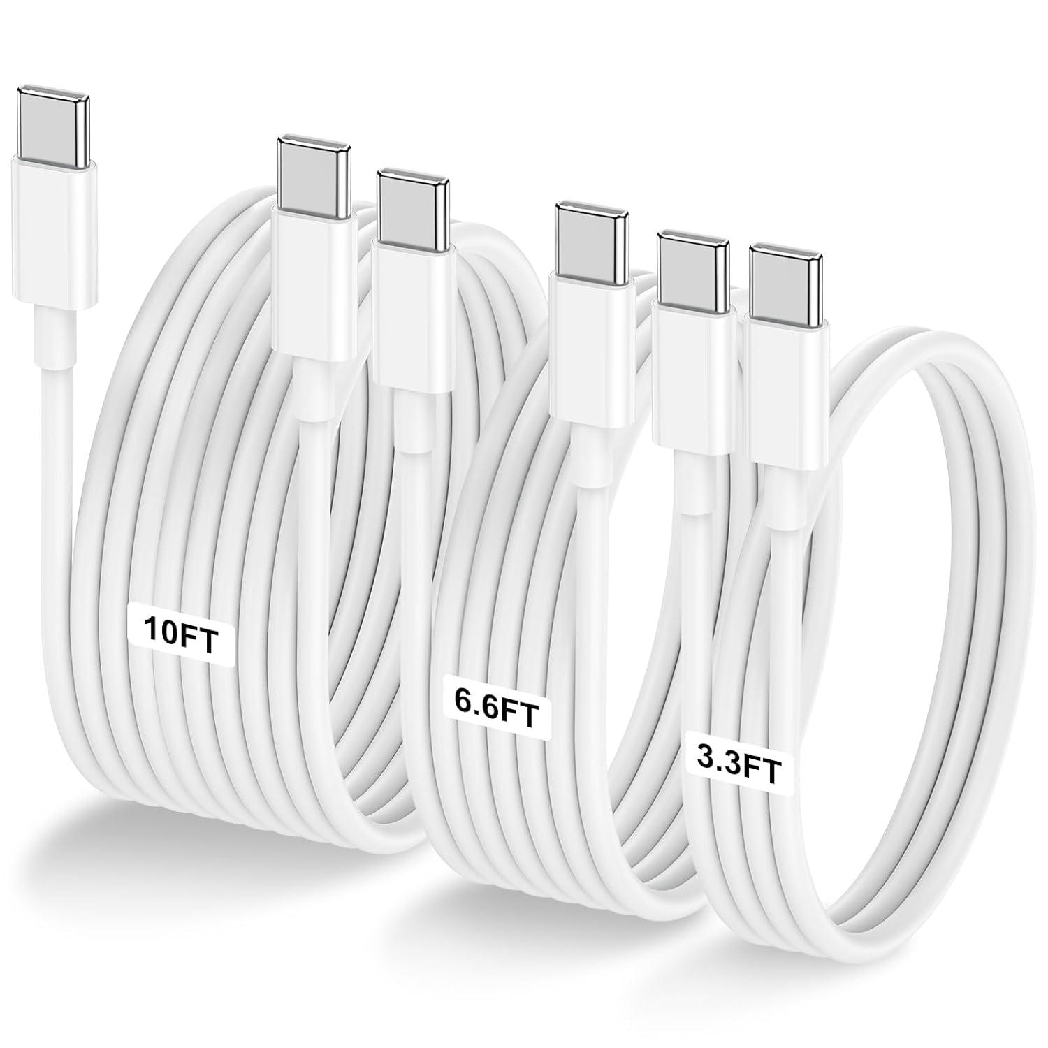 Pack of 3 Type C to Type C Cable – Reliable Fast Charging Cord for iPhone, iPad, and MacBook Series