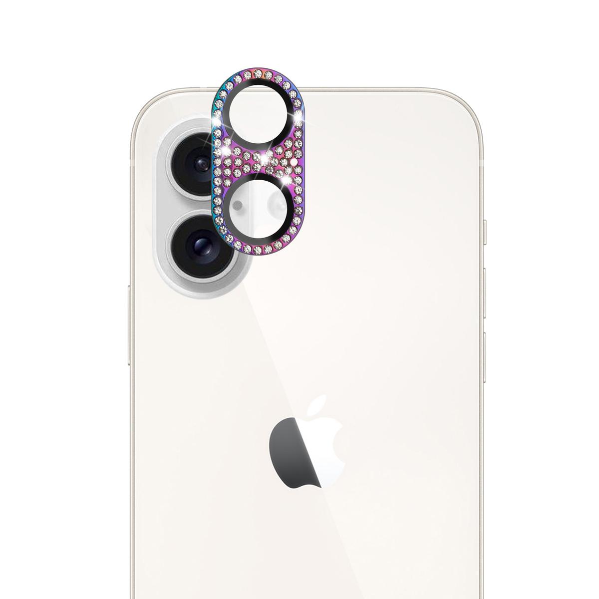 iPhone 16 Plus 6.7 inch Diamond Bling Camera Lens Full Tempered Glass - Mixed Color