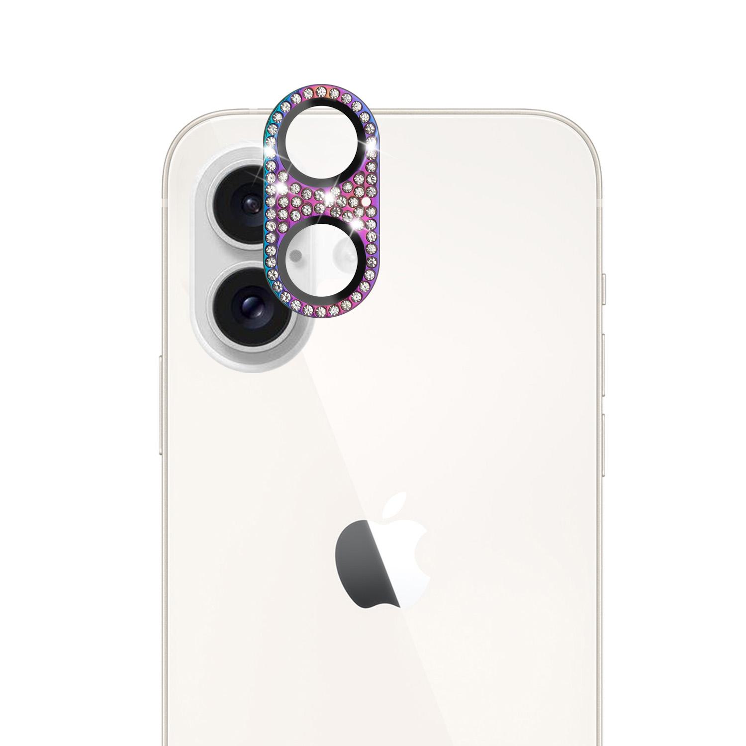 iPhone 16 Plus 6.7 inch Diamond Bling Camera Lens Full Tempered Glass - Mixed Color