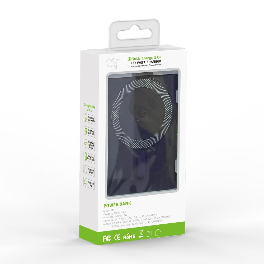Portable Power Bank with Strong Magnetic Absorption of Wireless Charging with Ring Holder- 15000mAh-Blue
