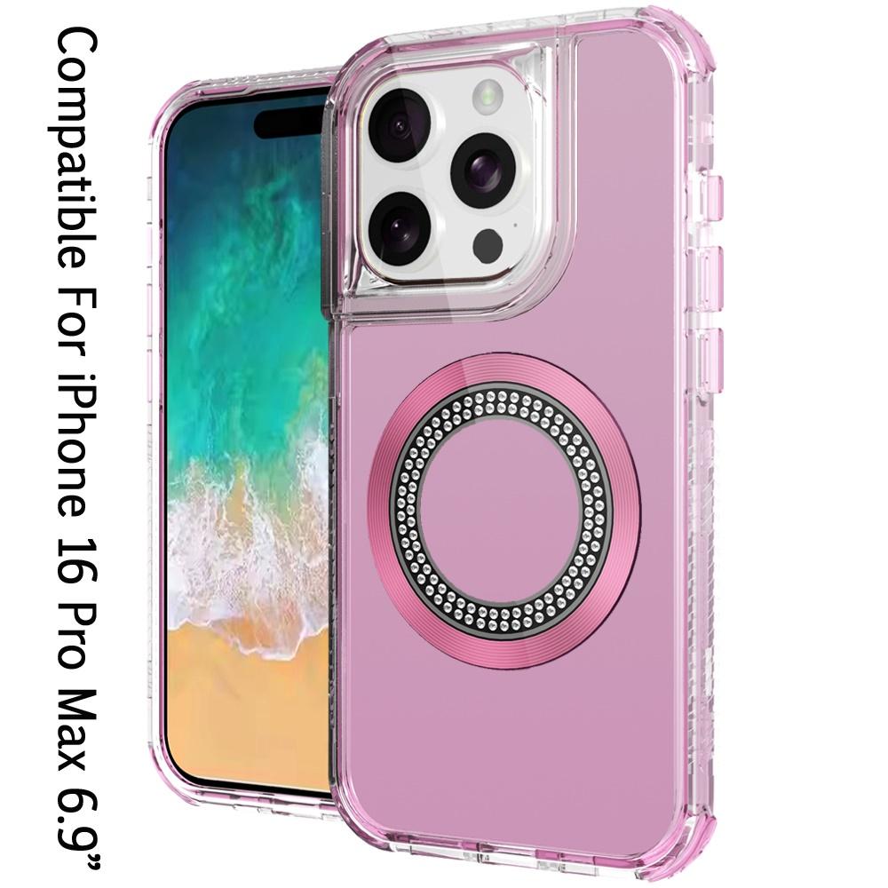 iPhone 16 Pro Max 6.9-Inch Magnetic Ring Circle Bling Chrome 3-in-1 Hybrid Case – Glitter Shockproof Cover with Kickstand & Car Mount Support, photo 4 of 7