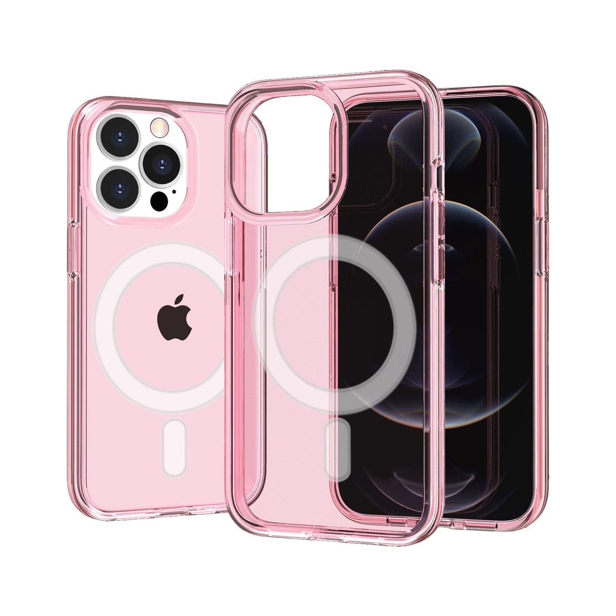 iPhone 15 Sturdy Ultra [Magnetic Circle] Thick 3mm Transparent Hybrid - Pink