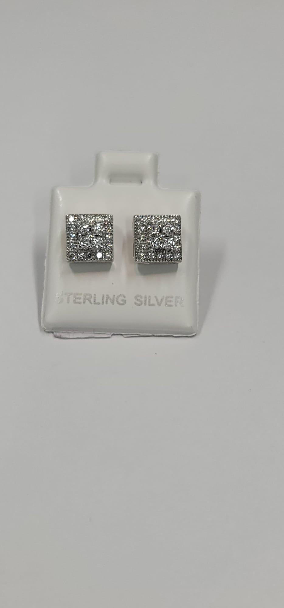 S925 Sterling Silver Halo Princess Lab Grown Diamond Earrings