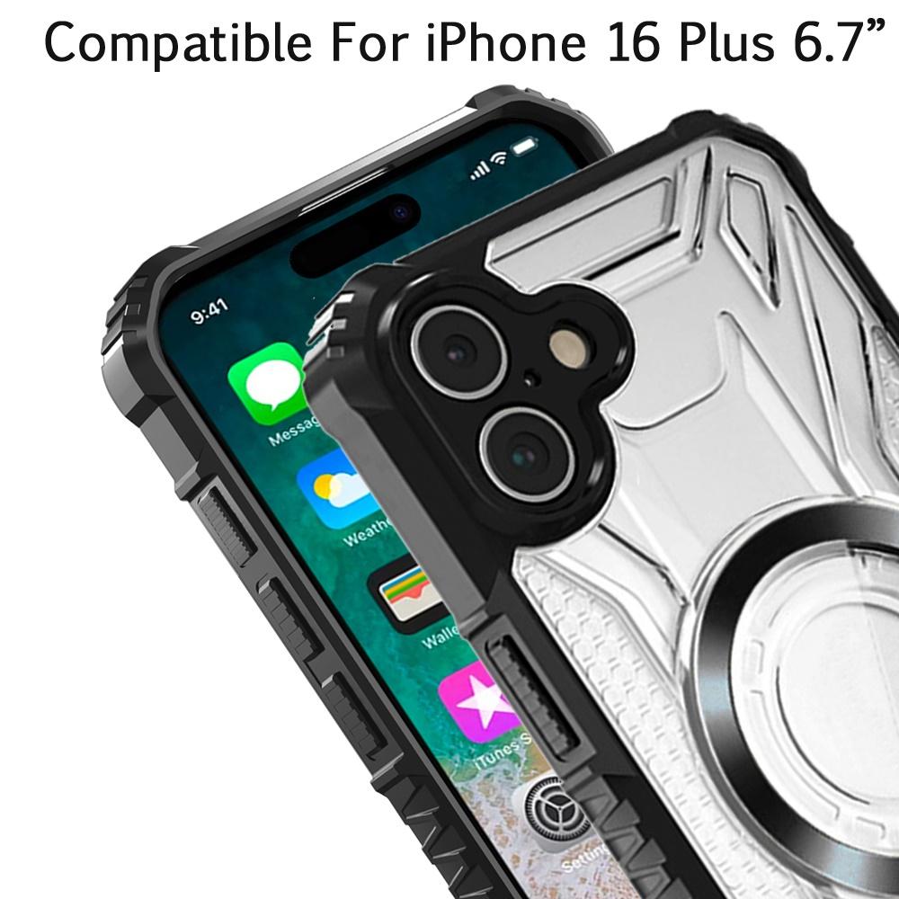 iPhone 16 Plus 6.7 inch [Magnetic Circle] CD Pattern Transparent Rugged Hybrid - Black, photo 2 of 3