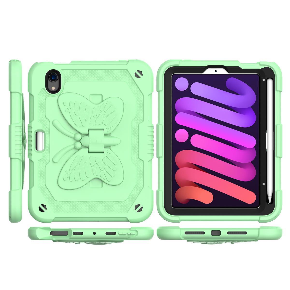 Apple iPad Mini 6th Gen 8.3 inch (2021) Butterfly Kickstand 3in1 Tough Hybrid Case Cover with Shoulder Strap - Light Green