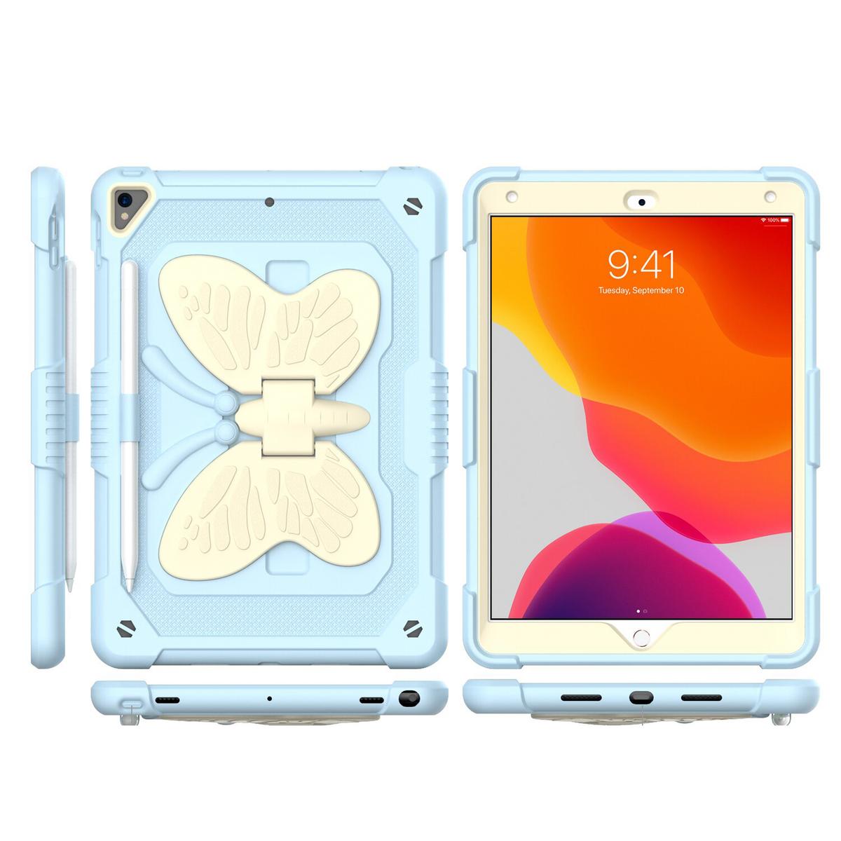 Apple iPad Pro 11inch 2024 Butterfly Kickstand 3in1 Tough Hybrid Case Cover with Shoulder Strap - Light Blue