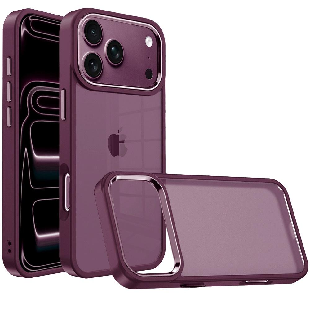 Apple iPhone 18 Pro Max Finest Transparent Thick Acrylic Hybrid Metal Buttons Cover Case - Dark Cherry