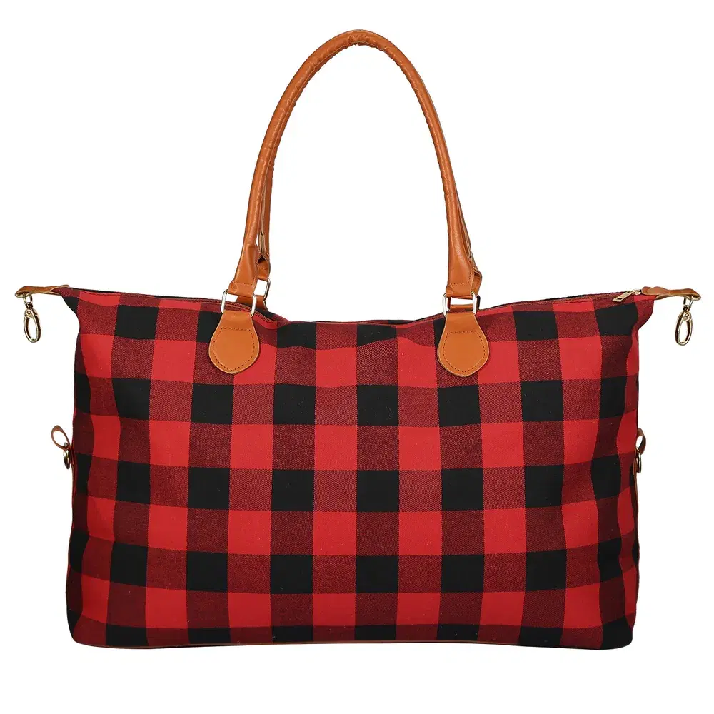 Women's Travel Duffle Tote Bag with Shoulder Strap, Red Plaid product