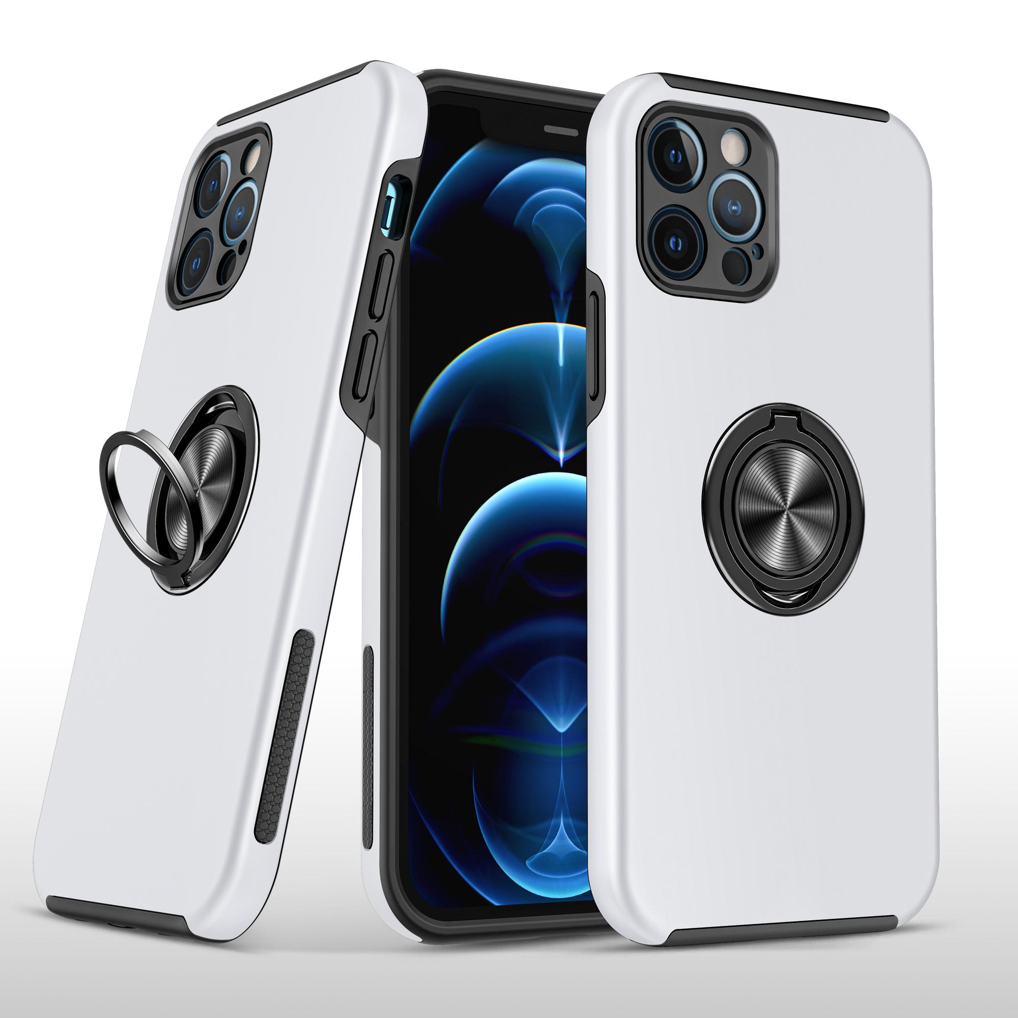 iPhone 15 CHIEF Oil Painted Magnetic Ring Stand Hybrid Case Cover - Silver