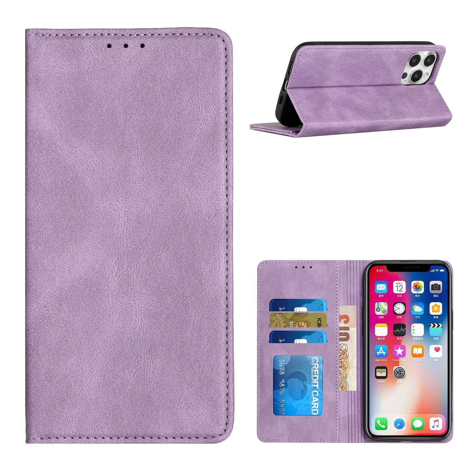 iPhone 15 Wallet Premium PU Vegan Leather ID Card Money Holder with Magnetic Closure - Purple