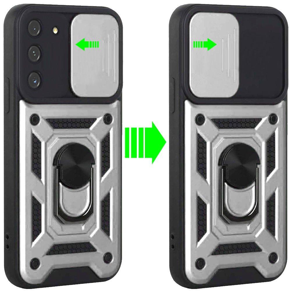 Samsung Galaxy S21 FEELITE Camera Push Magnetic Ring Stand Hybrid Case Cover - Silver, photo 2 of 3