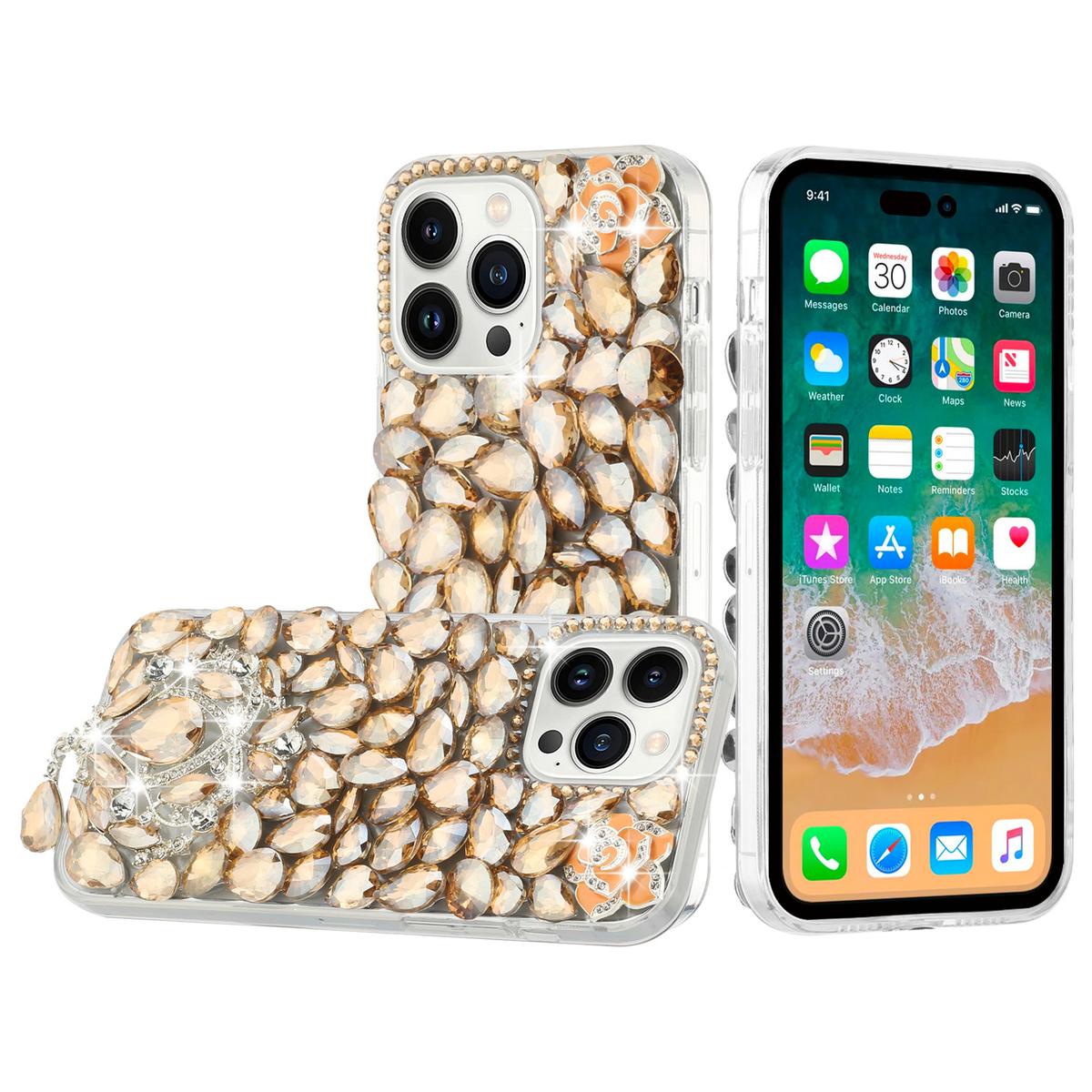 iPhone 15 Jewel Full Diamond Bling Case Cover - Gold