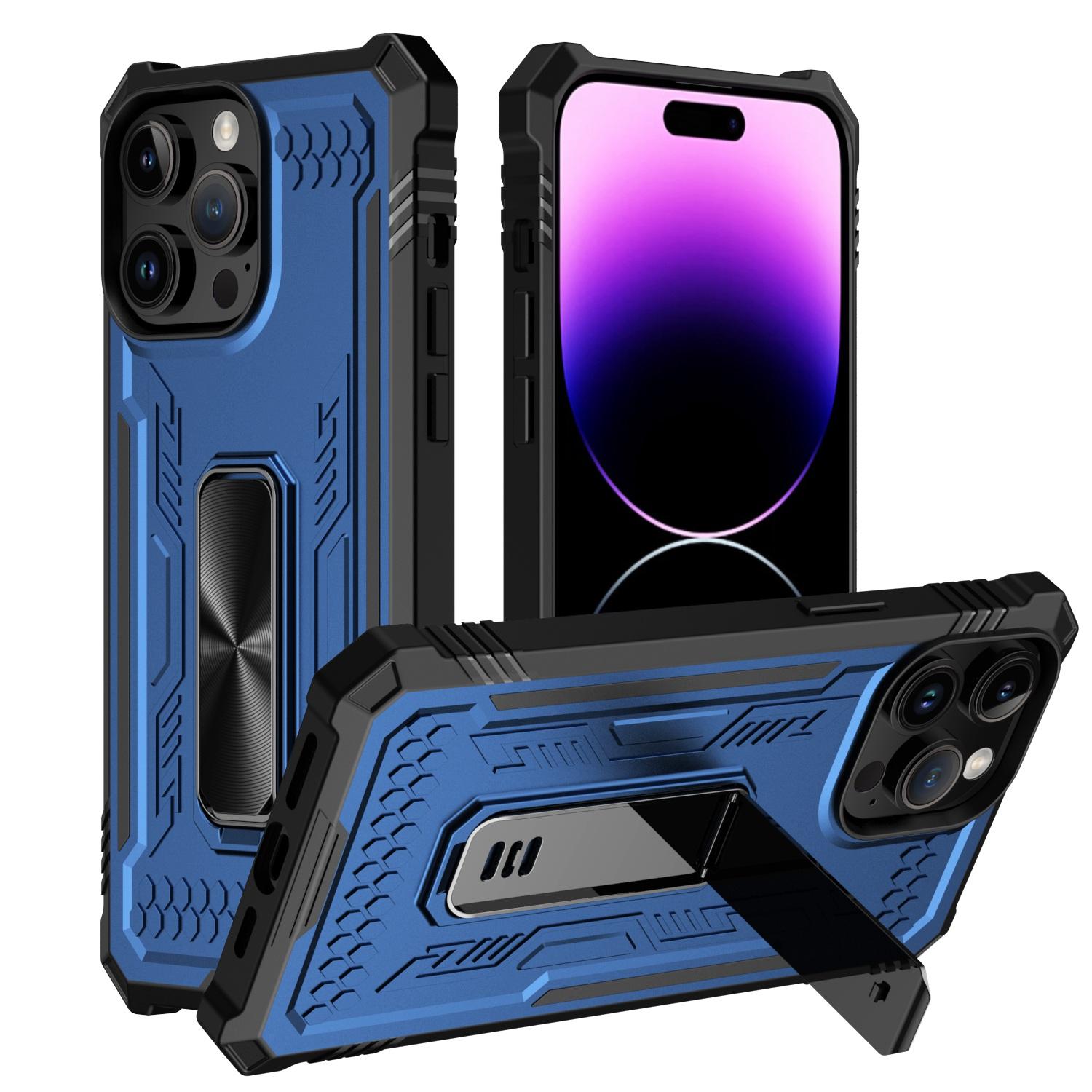 iPhone 15 Mighty Zinc Oil Kickstand with UV Oil Premium Material Hybrid - Dark Blue