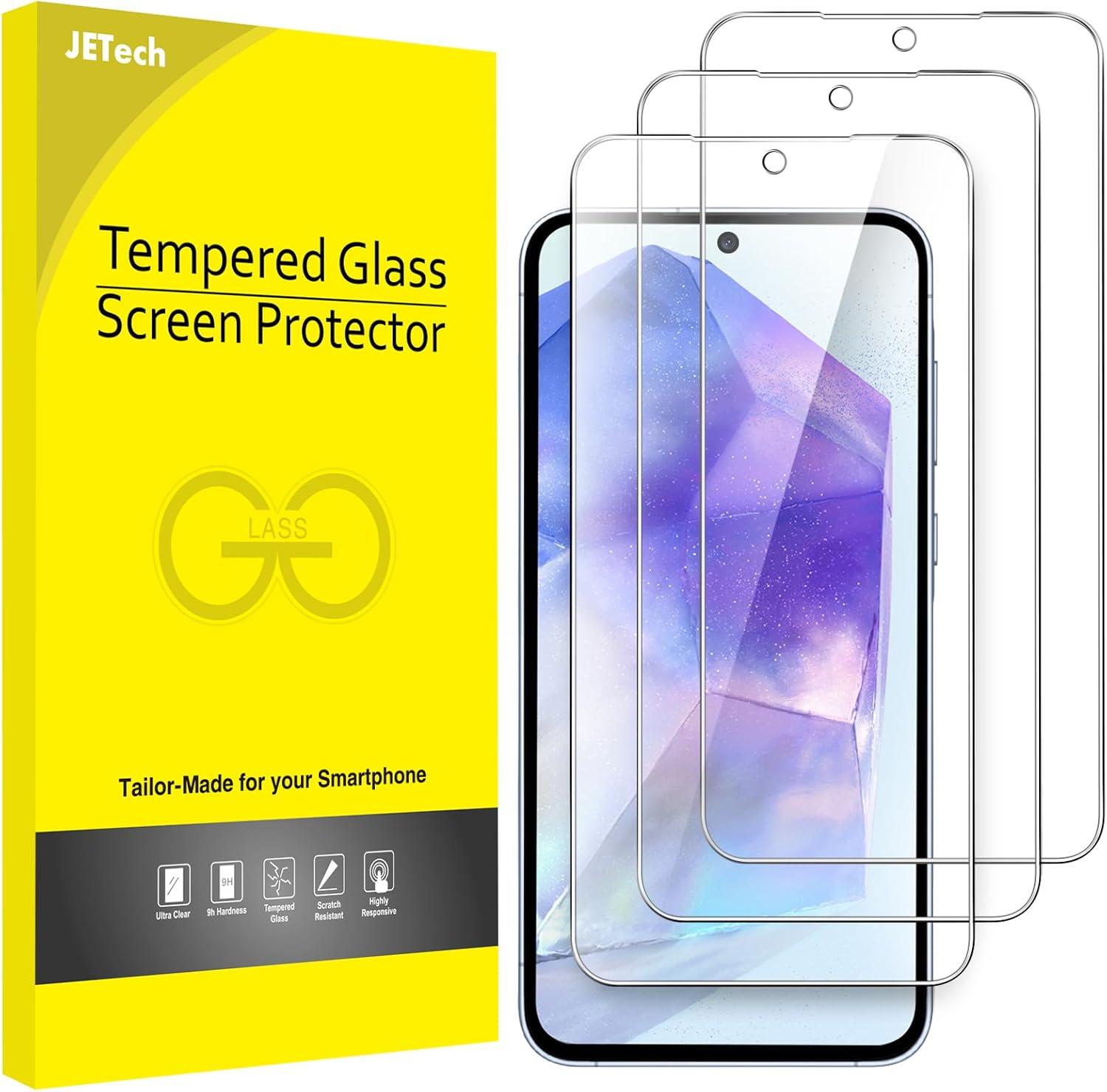 Pack of 3 Samsung Galaxy A55 Tempered Glass Screen Protectors – HD Clear, Anti-Fingerprint, Shatterproof & Easy Installation
