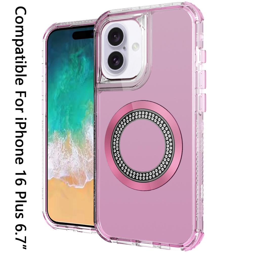 iPhone 16 Plus 6.7" Bling Chrome 3-in-1 Hybrid Case | Magnetic Ring Stand with Glitter Accents & Shockproof Protection, photo 4 of 6